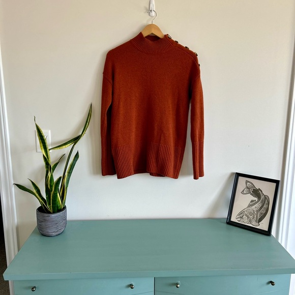 Max Studio Burnt Orange Wool-Blend Sweater - Button Shoulder Detail - Si… - Picture 5 of 10